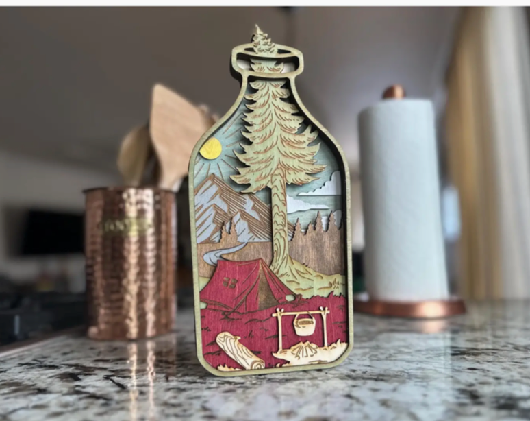 Wooden Camping Bottle Art