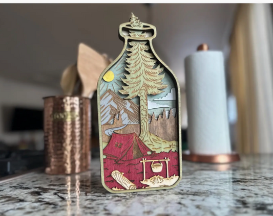 Wooden Camping Bottle Art
