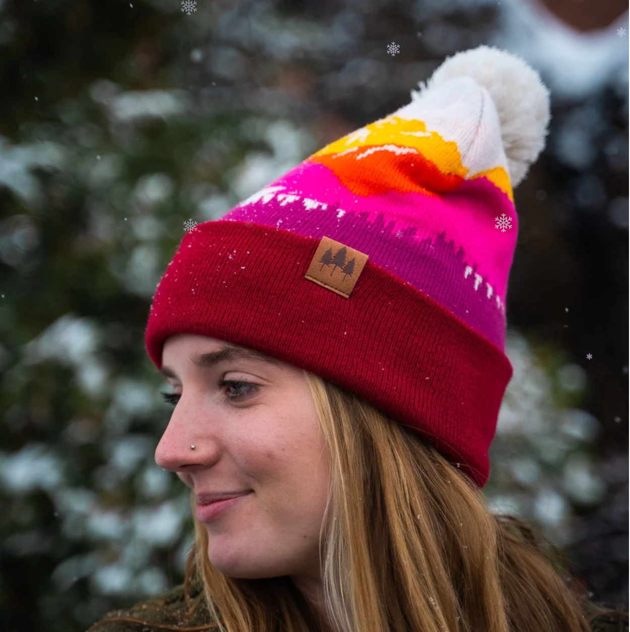 Montana Scene Fold Over PomPom Beanie