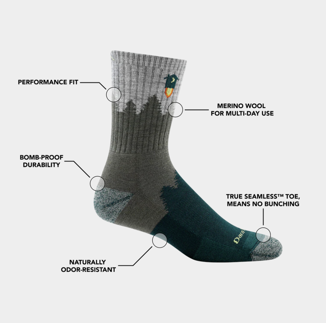 Darn Tough Gray Number 2 Micro Crew Midweight Hiking Socks