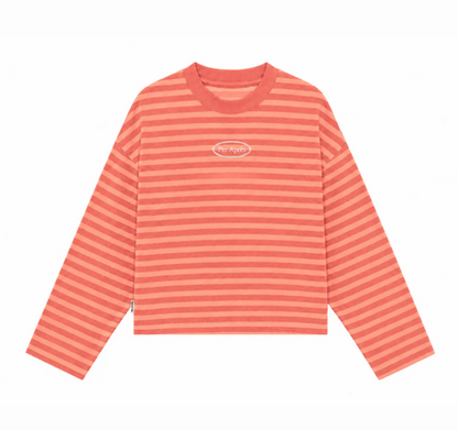 Pre Apres Logo Striped Long Sleeve- Salmon/Orange