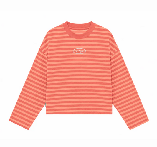 Pre Apres Logo Striped Long Sleeve- Salmon/Orange