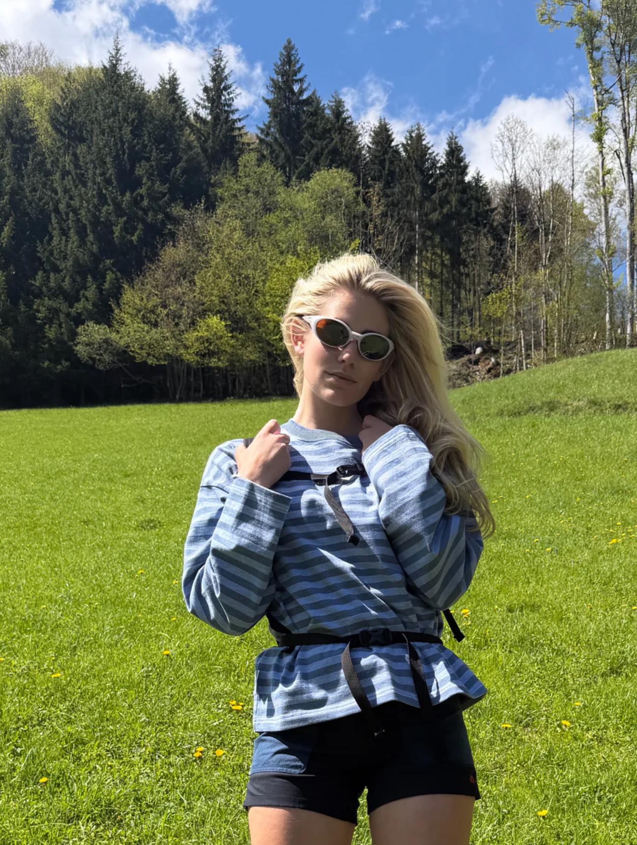 Pre Apres Logo Striped Long Sleeve- Blue/Blue