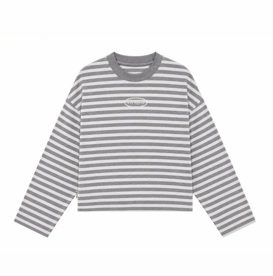 Pre Apres Logo Striped Long Sleeve- Grey/Grey