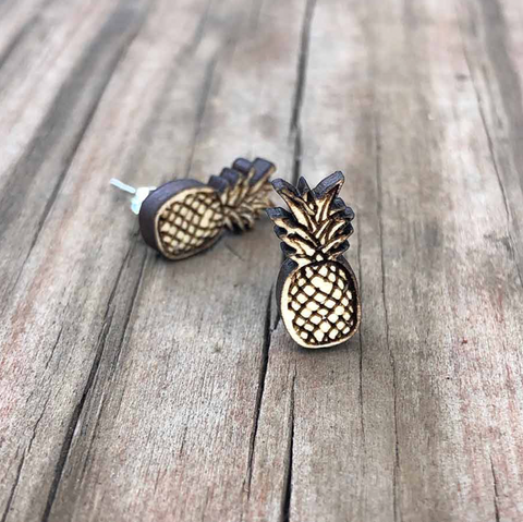 Wood Pineapple Earrings
